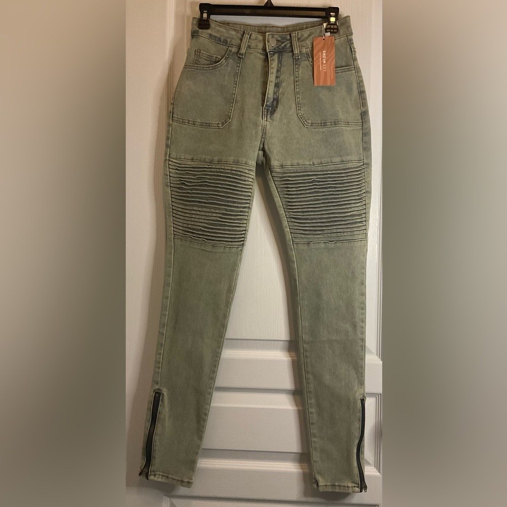 Stylish Olive Green Biker Jeans